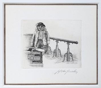 Gesigneerde ets van de Belgische etser Jef Van Grieken