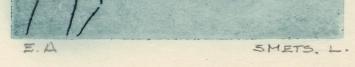 Ets, naakt model (blauw/groen)   E.A.