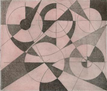 De Belgische etser Léon Smets met een abstracte ets