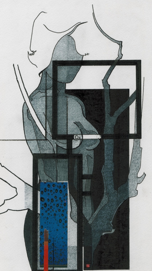 Eugène Eechaut met een tekening gemengde techniek