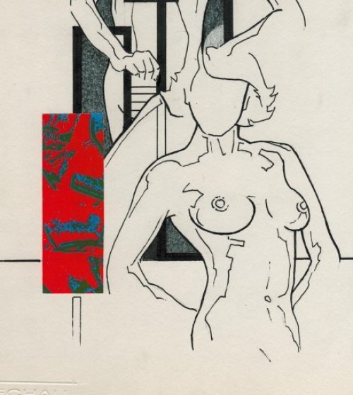 Eugène Eechaut met een tekening gemengde techniek