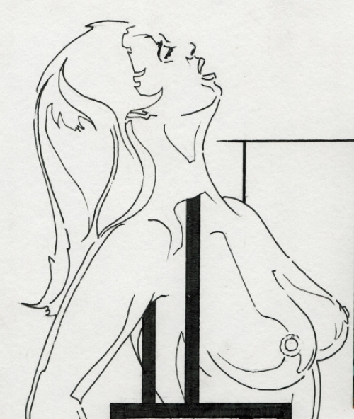 Eugène Eechaut met een tekening gemengde techniek