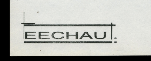 Eugène Eechaut met een kunstwerkje op papier