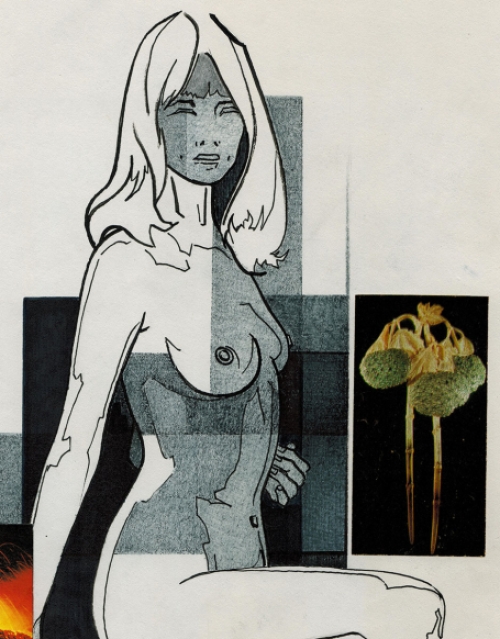 Eugène Eechaut met een tekening gemengde techniek