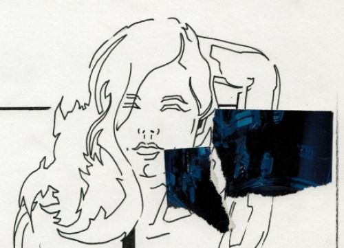 Eugène Eechaut met een tekening uit 1989