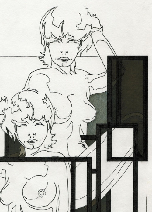 Eugène Eechaut met een tekening uit 1987