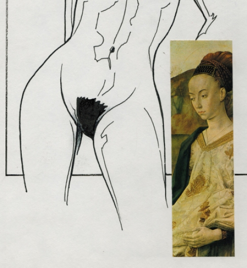 Eugène Eechaut met een tekening gemengde techniek