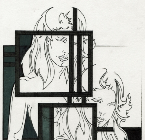 Eugène Eechaut met een tekening gemengde techniek