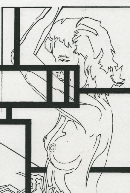 Eugène Eechaut met een tekening uit 1989