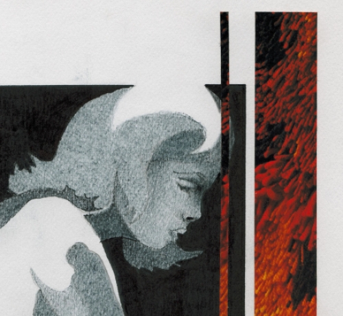 Eugène Eechaut met een tekening gemengde techniek