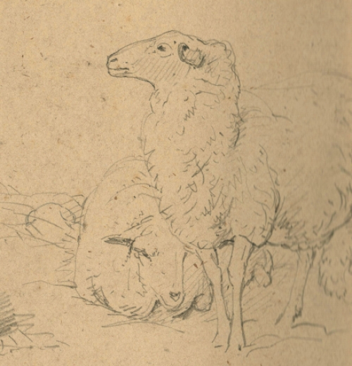 Eugène Verboeckhoven met een groot schetsblad