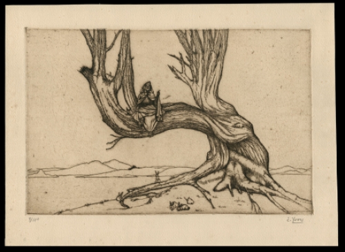 Belgische kunstenaar Eugeen Yoors met een ets