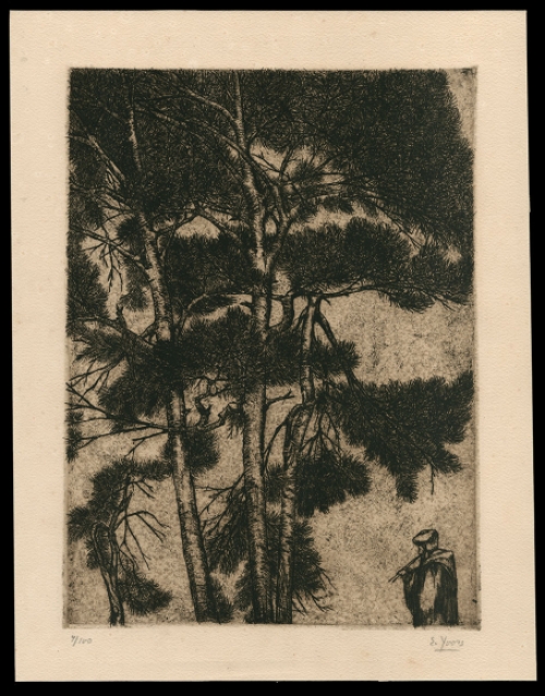 Belgische kunstenaar Eugeen Yoors met een ets