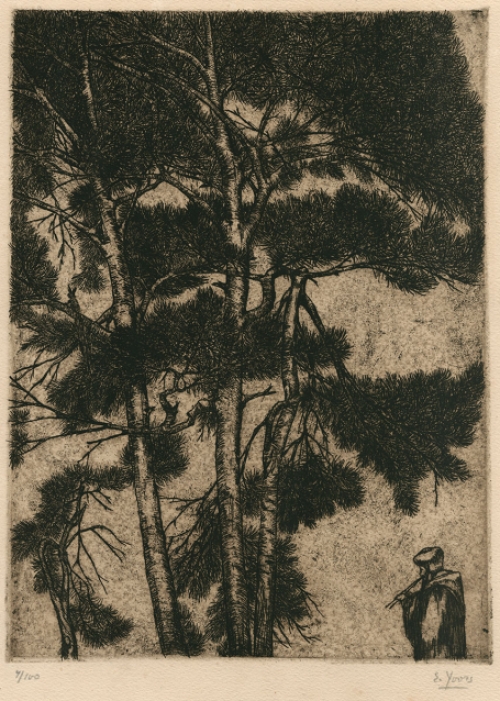 Belgische etser Eugeen Yoors met een genummerde ets