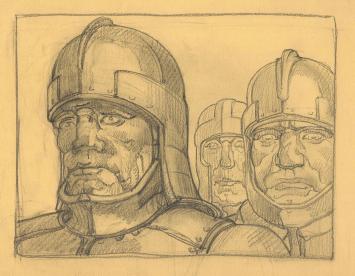 Belgische graficus Edmond Van Dooren met een tekening