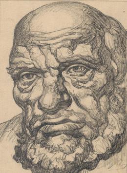 Tekening en ets  karakterkoppen B (voor en achter) 