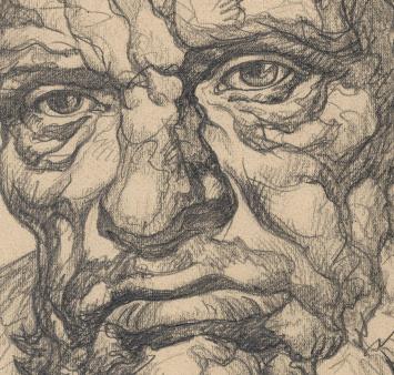 Tekening en ets  karakterkoppen B (voor en achter) 