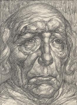 Tekening en ets  karakterkoppen E (voor en achter)
