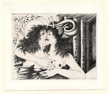 Denyse Willem met een ex libris voor Serge Golifman