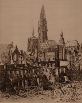 Franz de De Vadder met een ets van Antwerpen