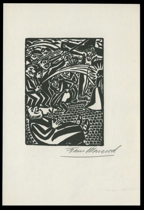 Houtsnede van Belgische kunstenaar F. Masereel uit het werk l\'idée