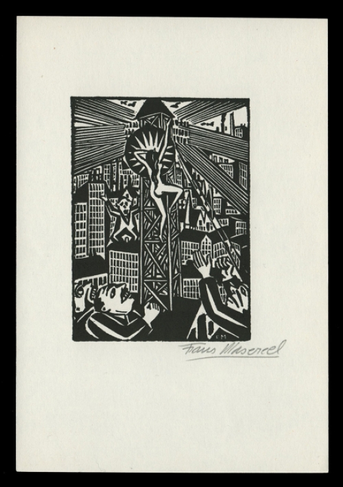 Houtsnede van Belgische kunstenaar Frans Masereel uit het werk l\'idée