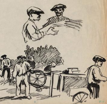 Studieschetsen van F. Masereel op papier