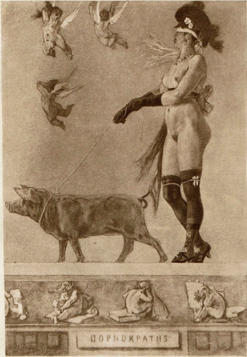 Heliogravure Pornocrates La dame au cochon 1905 Exsteens 982