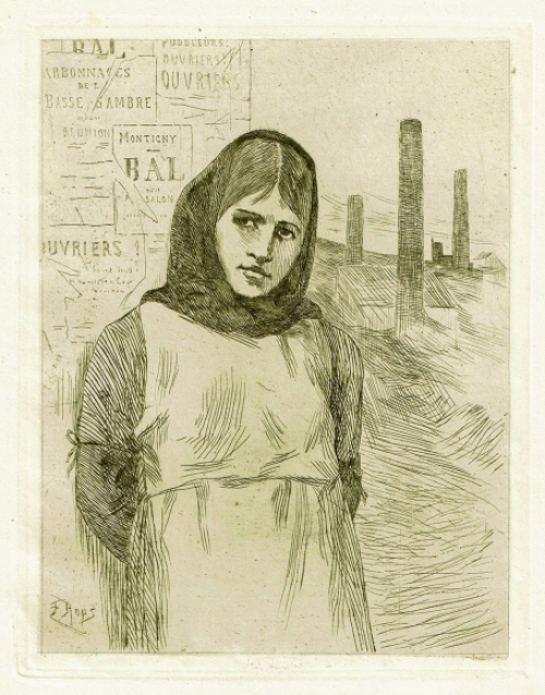 Félicien Rops met een ets de staking