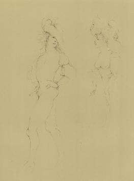 Leonor Fini met een ets op handgeschept papier