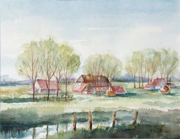 Flora Monsieurs met een aquarel van een landschapje