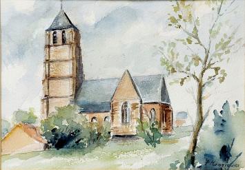 Flora Monsieurs met een aquarel van een kerkje