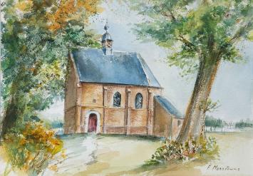 Flora Monsieurs met een aquarel van een kapel