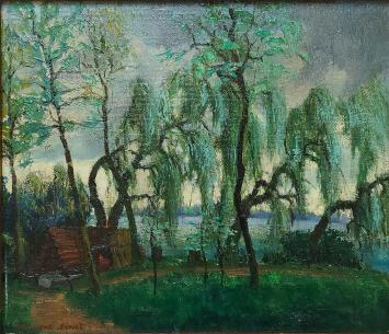 Florent Smet met een olieverschilderij