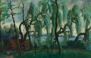 Schilderij van Florent Smet kopen met treurwilgen