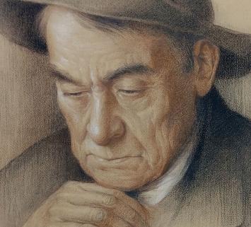 Herder leunend op zijn wandelstaf