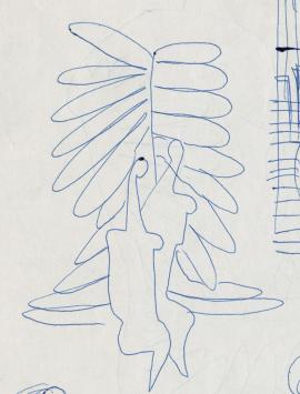 Pierre-Louis Flouquet  met een tekening in blauwe BIC