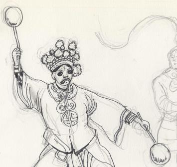 Klein kunstwerk op papier van de Belgische schilder Pierre-Louis Flouquet