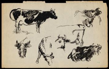 Groot schetsblad van F. Masereel met schetsen