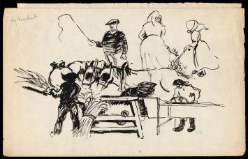 Groot schetsblad van F. Masereel met schetsen