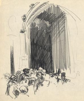 Schets van Belgische tekenaar Frans Masereel uit zijn schetsboek