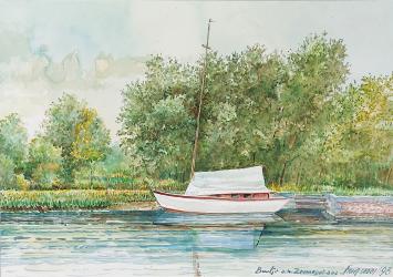 Frans Croes met een landschapsschilderij