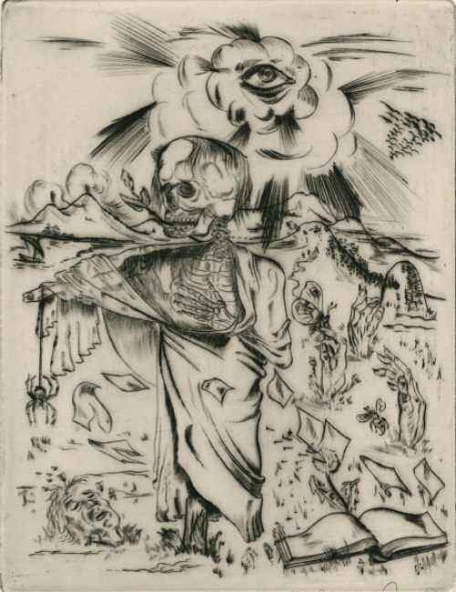 De Antwerpse graficus Frans Dille met een droge naald ets