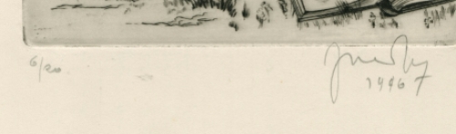 Frans Dille met een ets uit 1946