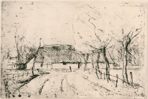 Frans Hens met een ets