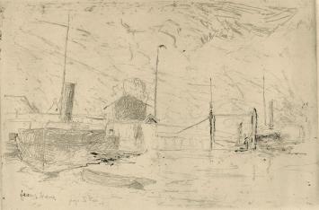 Frans Hens met een ets van het land van Waas