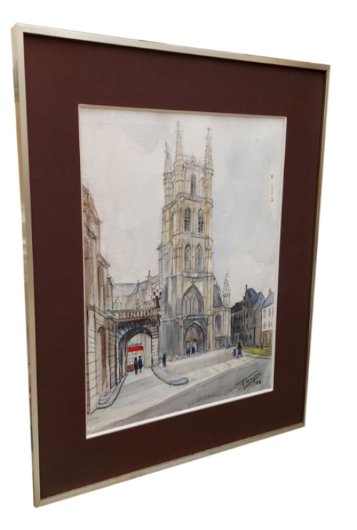 Aquarel, kerk aan 't Vosken 1978