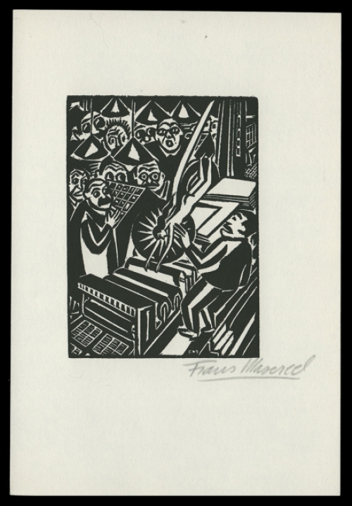 Houtsnede van Belgische kunstenaar Frans Masereel uit het werk l\'idée