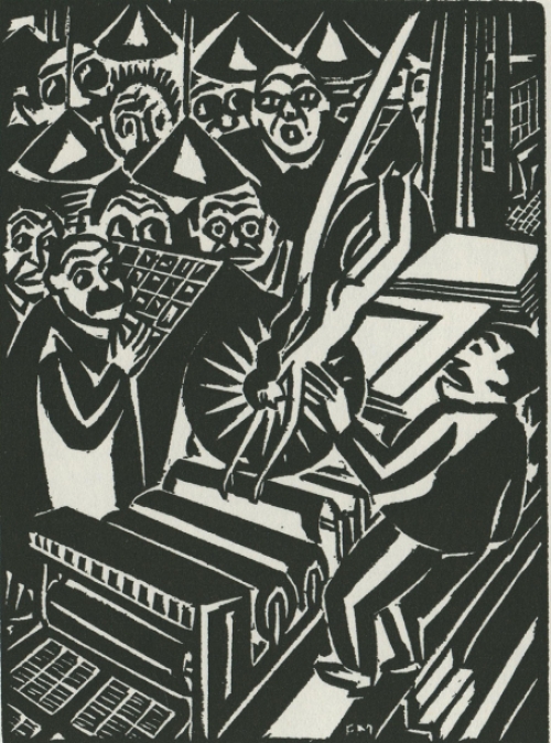 Gravure sur bois de l\'artiste belge Frans Masereel d\'après l\'idée