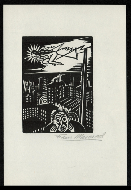 Houtsnede van Belgische kunstenaar Frans Masereel uit het werk l\'idée